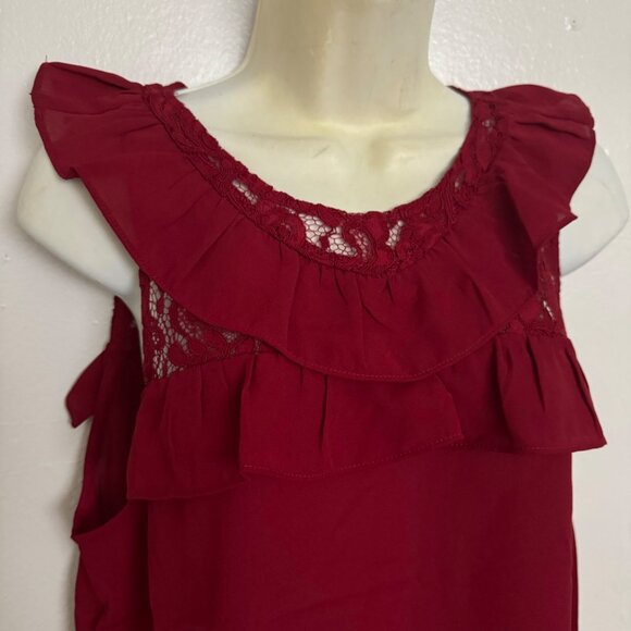 Bb Dakota womens blouse Size medium Red color sleeveless ruffle new $ 78 - Picture 3 of 15